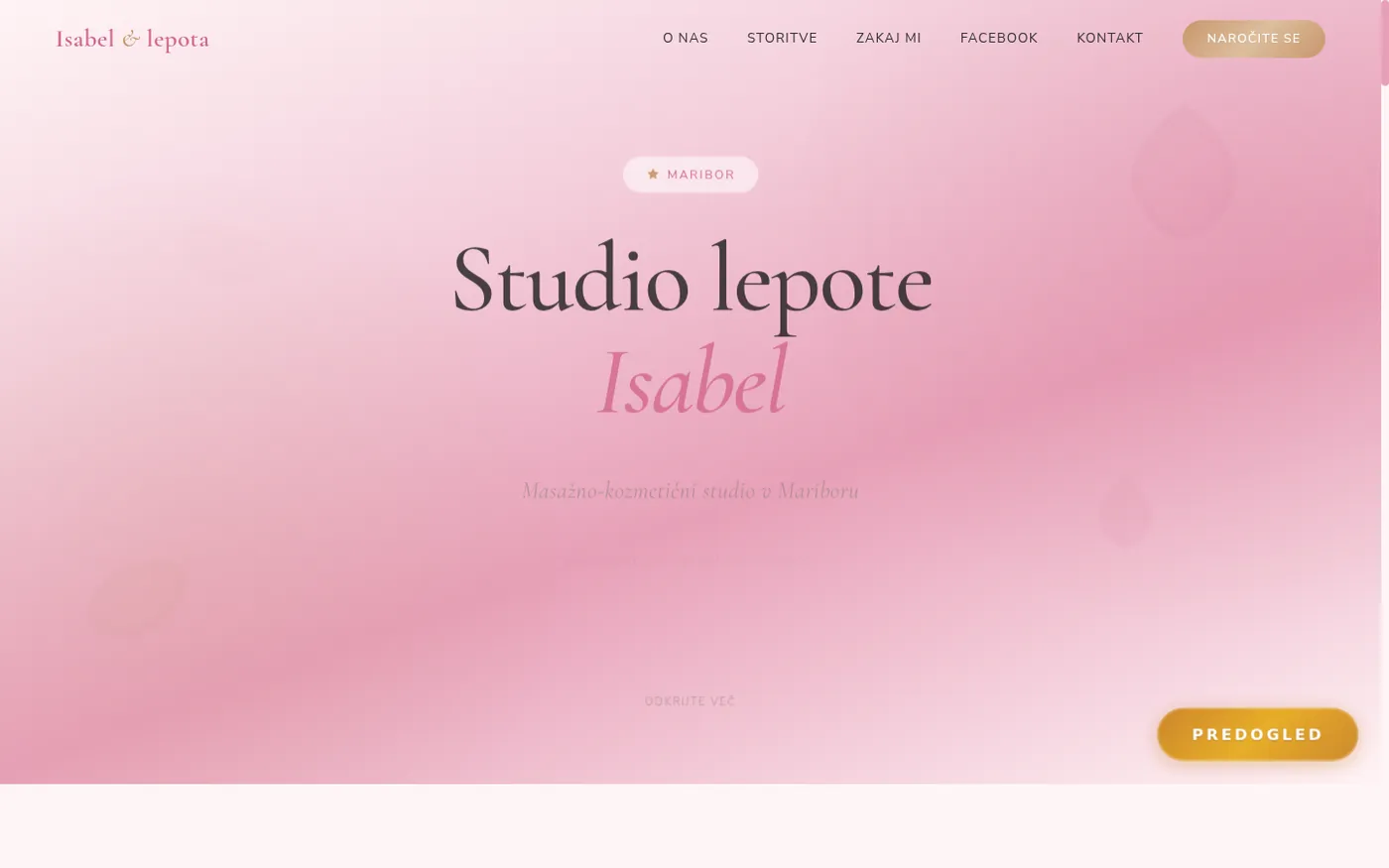 Posnetek spletne strani Studio Lepote Isabel.